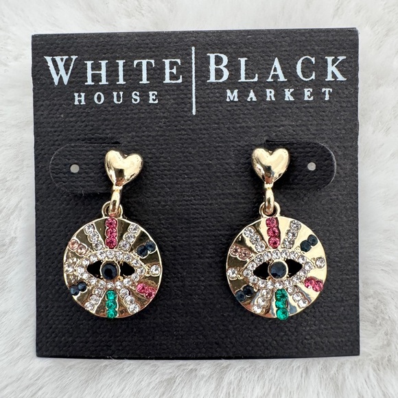 White House Black Market Jewelry - White House Black Market Gold Multicolor Evil Eye Earrings - NWT